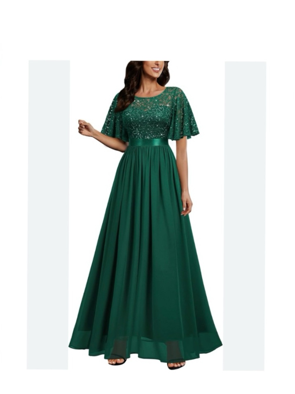 Miusol Emerald Green Sequin Lace Maxi Dress